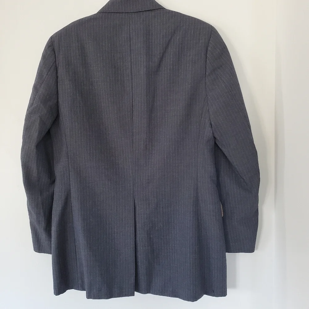 BILL BLASS Vintage Men Sz 40R 100% Wool Gray Blue Pin Stripe Jacket Sport Coat